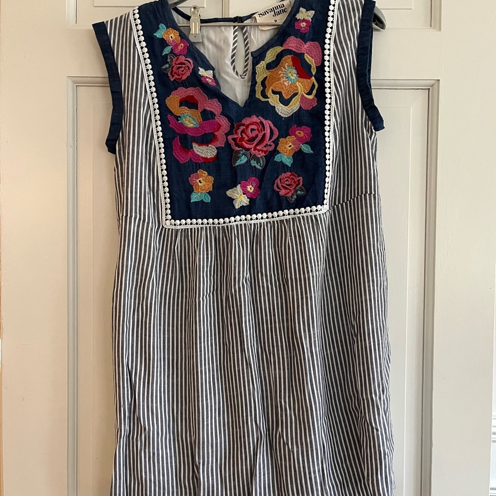 Savanna Jane Striped Dress with Floral Embroidery